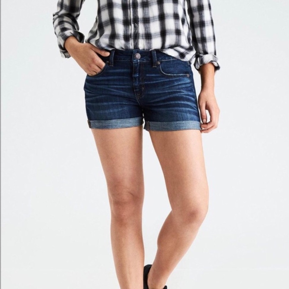 American Eagle jean shorts boy midi super stretch dark wash blue shorts size 0